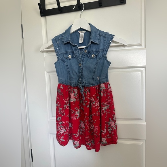 Guess Denim and Red Floral Casual Dress - Picture 1 of 3